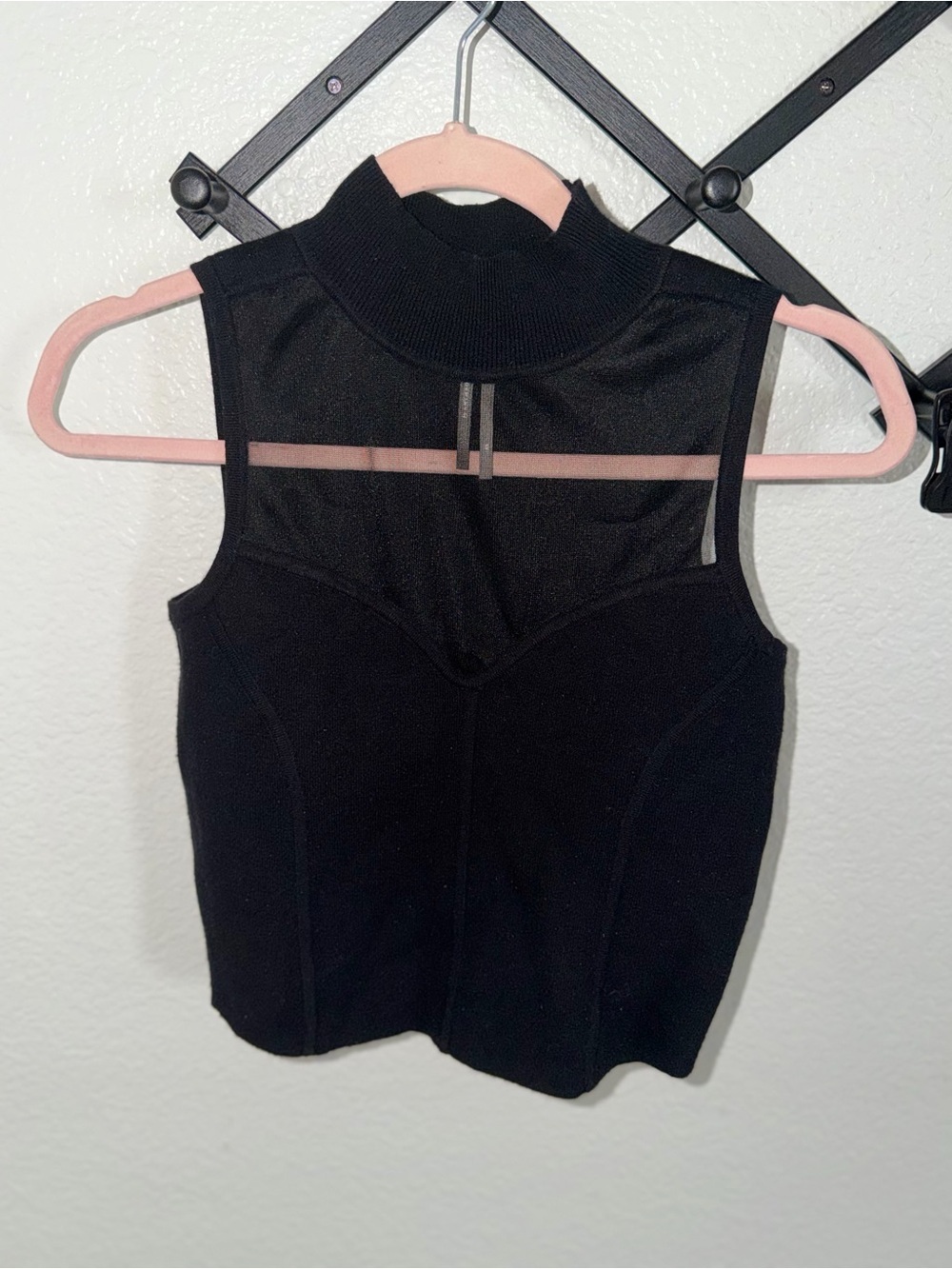 Anthropologie Black Mesh Mock Neck Sleeveless Corset Knit Top XS - Picture 2 of 4